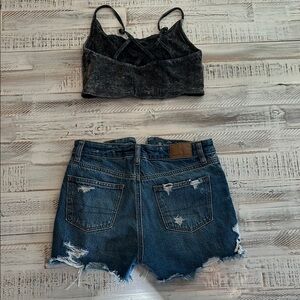 American Eagle Distressed Denim Shorts with Forever 21 Set — size 0